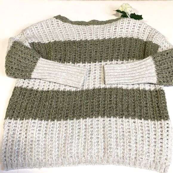 Pilcro Boxy Boat Neck Chenile‎ Oversized Chunky  Soft Cozy Sweater Green Cream M - Picture 2 of 10